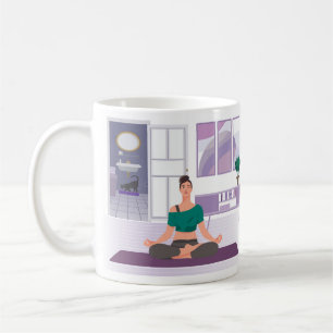 Tasse mit dem Bild einer Yoga-Frau auf Zuhause