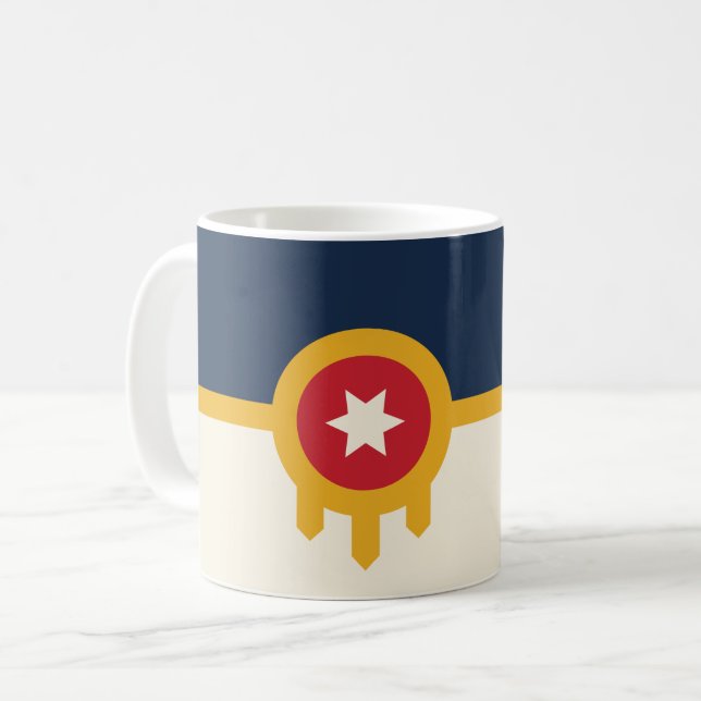 Tasse mit der Flagge von Tulsa, Oklahoma (Vorderseite Links)