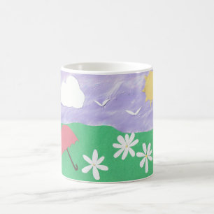 Tasse mit der Naturlandschaft von Grüngras und Mil