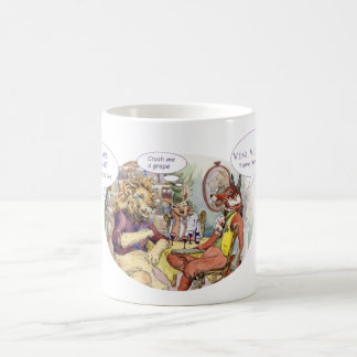 Tasse mit drei Freunden und einer Flasche Wein