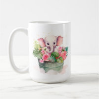 Tasse mit einem niedlichen Elefanten und der Aufsc