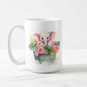 Tasse mit einem niedlichen Elefanten und der Aufsc
