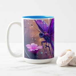 Tasse mit einem schönen violetten Schmetterling"