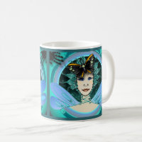 Tasse mit einer stilvollen Fee, die einen