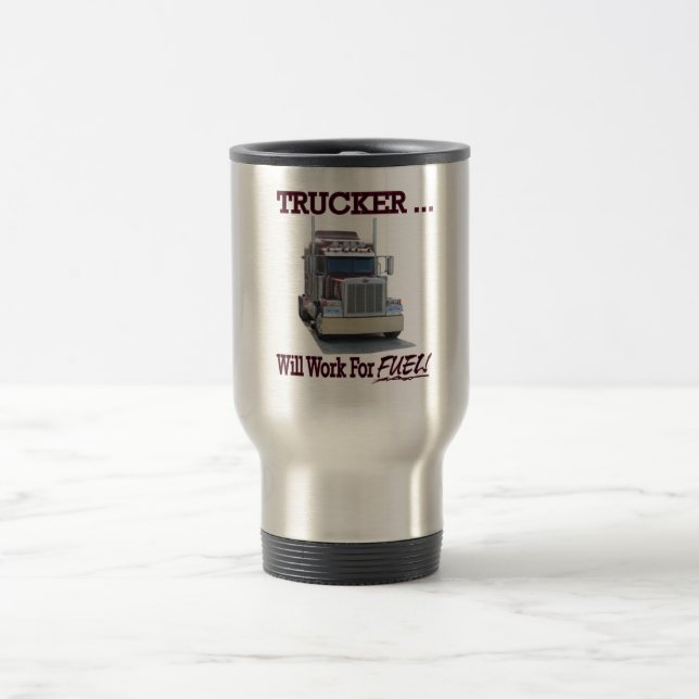 Tasse mit "Fernlastfahrer. Arbeitet für (Mittel)