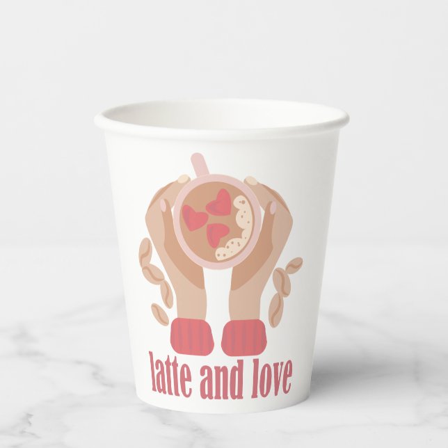 Tasse mit Liebe, Händchen und Kaffee - Angebot Pappbecher (Vorderseite)