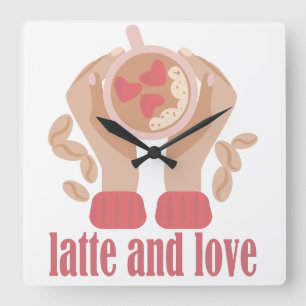 Tasse mit Liebe, Händchen und Kaffee - Angebot Quadratische Wanduhr
