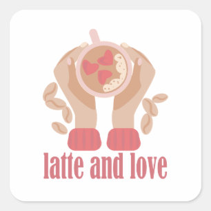 Tasse mit Liebe, Händchen und Kaffee - Angebot Quadratischer Aufkleber