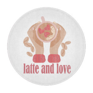 Tasse mit Liebe, Händchen und Kaffee - Angebot Schneidebrett