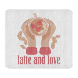 Tasse mit Liebe, Händchen und Kaffee - Angebot Schneidebrett