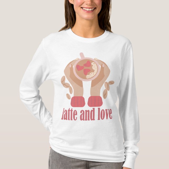 Tasse mit Liebe, T - Shirt mit Händen und Kaffee (Vorderseite)