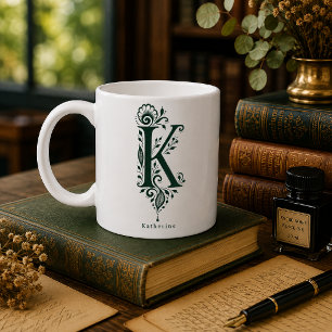 Tasse mit Linolschnitt-Buchstabe K und personalisi