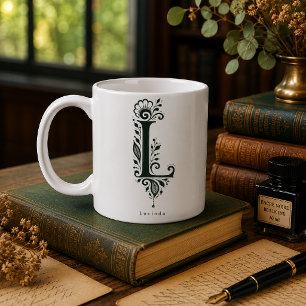 Tasse mit Linolschnitt-Buchstabe L und personalisi