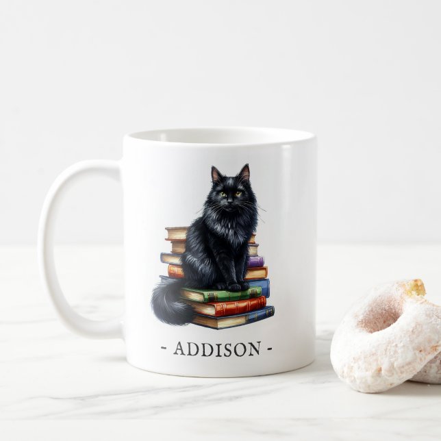 Tasse mit Name und Schwarzer Katze (Mit Donut)