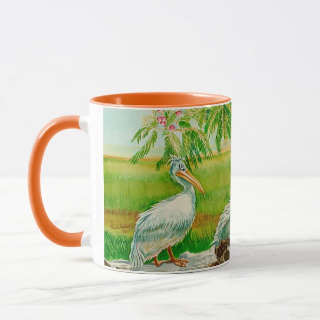 Tasse mit Pelikanen, Vögeln, Zootieren (Links)
