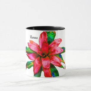 Tasse mit roter Bromelienblüte