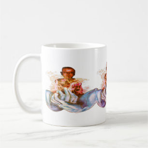 Tasse mit ruhigem Geist und blauen Händen