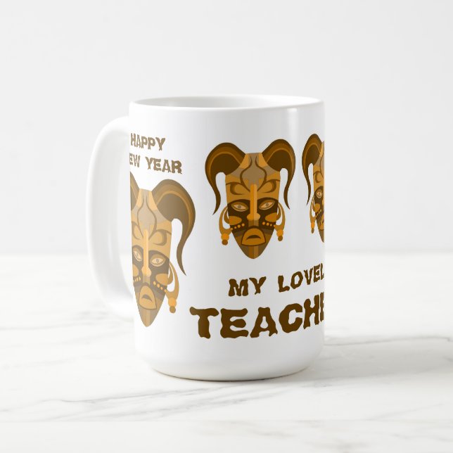 TASSE MIT STARKER MASKKUNST FÜR LEHRER (Vorderseite Links)