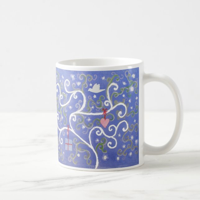 Tasse mit Taube und Wirblem Baum-Entwurf (Rechts)