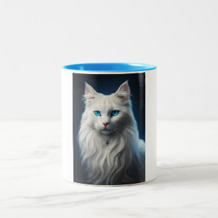 Tasse mit weißer Katze mit blauen Augen