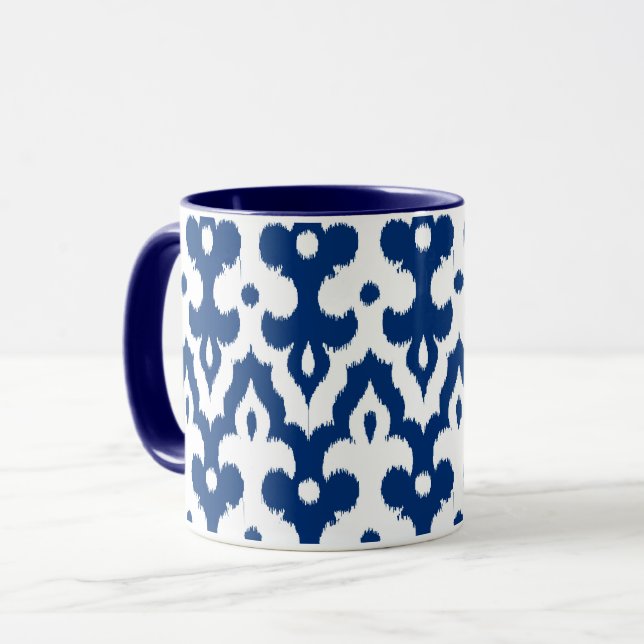 Tasse Modèle marocain Ikat Damask, Cobalt bleu & blanc (Devant gauche)