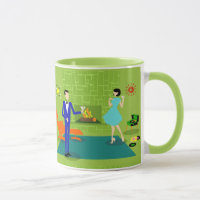 Tasse moderne de couples de la moitié du siècle