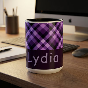 Tasse monogramme à carreaux violet prune de 450 ml
