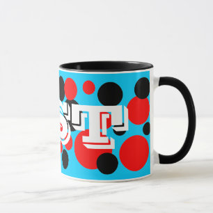 Tasse Monogramme à Points Bulles Noirs et Rouges