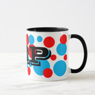 Tasse monogramme à points bulles rouges et aqua