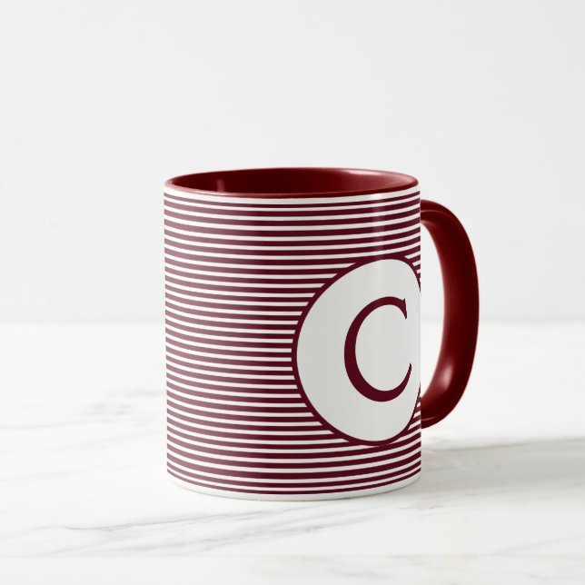 Tasse Monogramme à rayures rouges de marron (Devant droit)