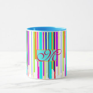 Tasse Monogramme de motif "de rayures multicolores" de