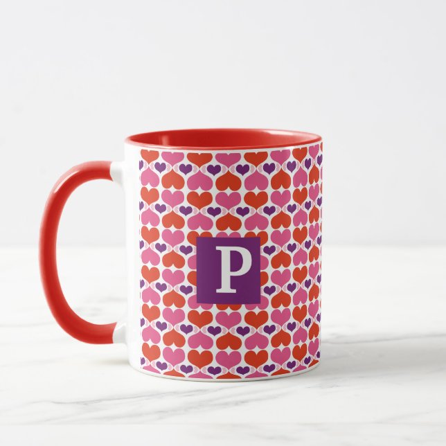 Tasse Monogramme d'édredon de coeurs de Valentine (Gauche)