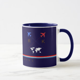 Tasse monogramme des avions, voyage aérien américain ble