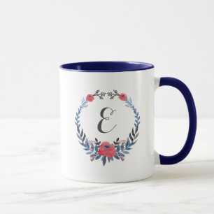 Tasse Monogramme floral des roses rouges   d'aquarelle