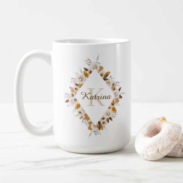 Tasse monogramme florale aquarelle (Avec donut)
