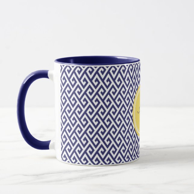 Tasse Monogramme géométrique principal grec bleu chic de (Gauche)