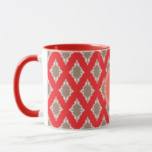 Tasse Monogramme tribal de motif d'ikat rouge girly