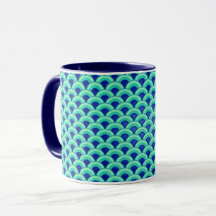 Tasse Motif à vagues Art déco - turquoise et cobalt