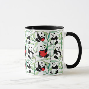 Tasse motif avec de beaux pandas avec des coeurs