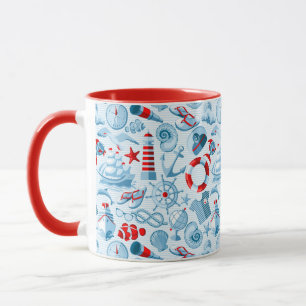 Tasse Motif blanc et bleu rouge nautique