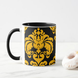 Tasse Motif damassé élégant chic jaune et noir gras