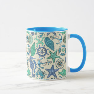 Tasse Motif d'animaux marins Turquoises