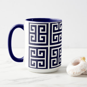 Tasse Motif de clé grec bleu profond stylé moderne