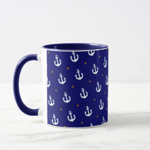 Tasse motif de petites ancres blanches