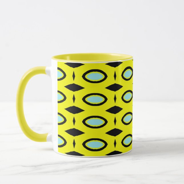 Tasse Motif en Jaune, Bleu et Noir (Gauche)