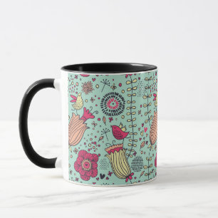 Tasse Motif floral de bande dessinée avec des oiseaux