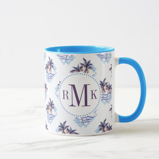 Tasse Motif géométrique pourpre de palmier d'aquarelle (Droite)