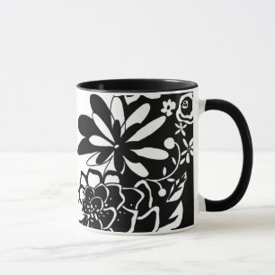 Tasse Motif graphique de jardin floral noir et blanc
