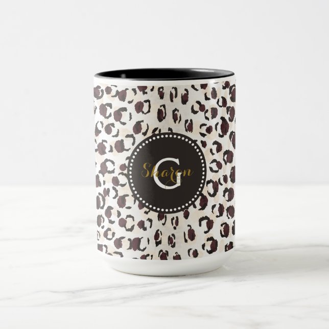 Tasse Motif moderne chic brun cheetah imprimé monogramme (Centre)