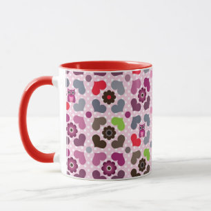 Tasse motif rose de fleurs et de hiboux